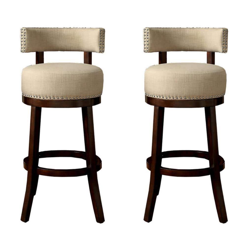 Gray Leather Swivel Wood 22" Contemporary Barstool