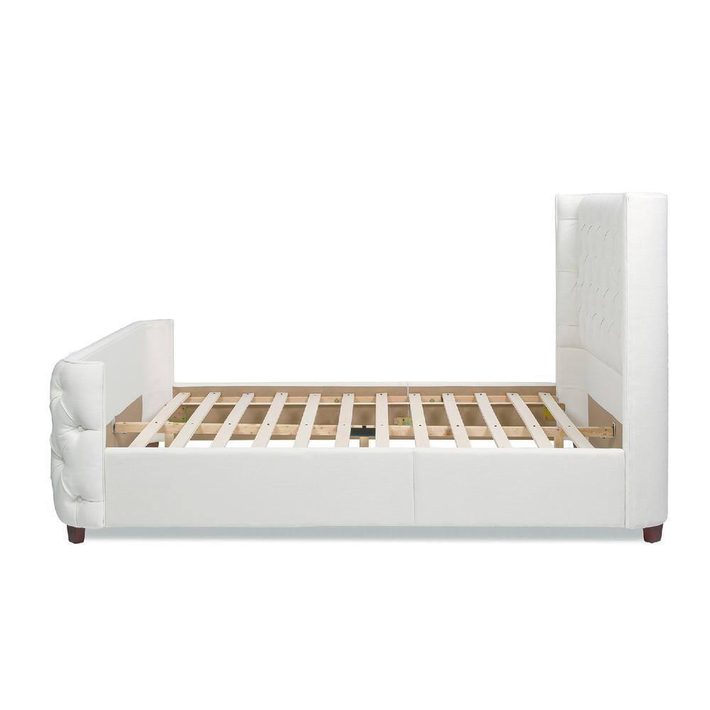 Jennifer Taylor Home Geneva Curved Wing Upholstered Platform Bed Frame, Queen, Antique White Polyester