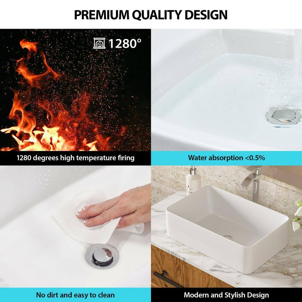 21"X14" White Ceramic Rectangular Vessel Bathroom Sink
