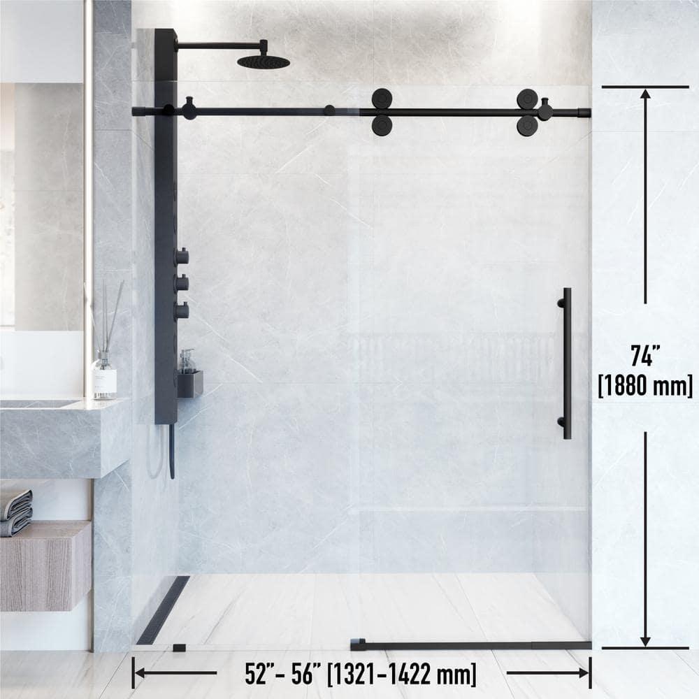 VIGO Elan Frameless Sliding Shower Door Matte Black 52" to 56" W x 74" H Matte,N/A