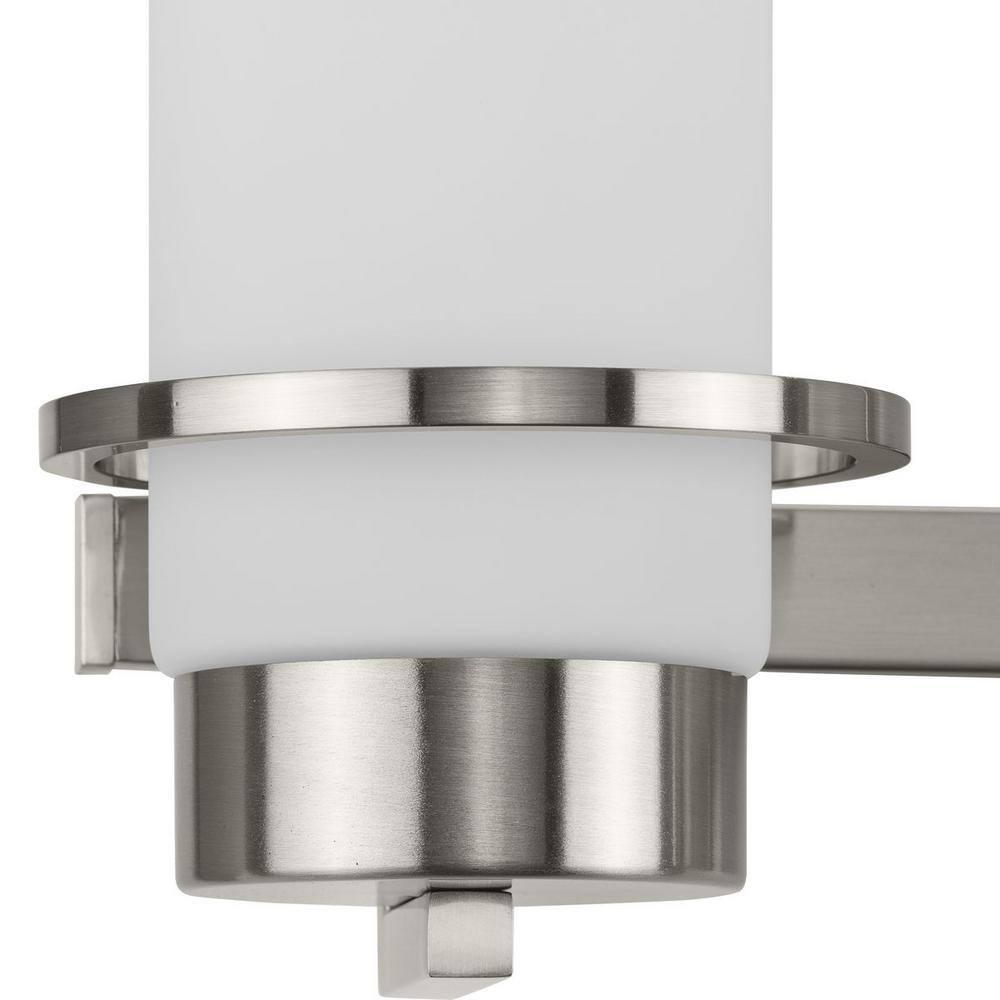Progress Lighting Reiss 3-Light Vanity Light, Brushed Nickel, White Glass Shade