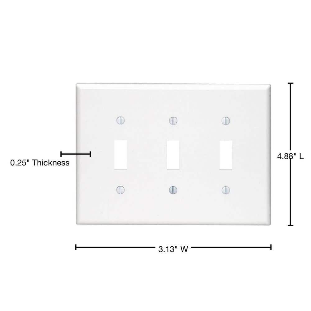 Leviton PJ3-W White Midway Nylon Three Gang Toggle Light Switch Wall Plate