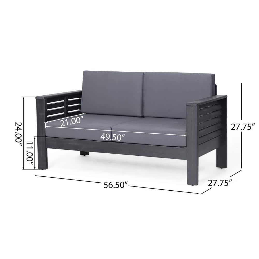 Christopher Knight Home Rabun Outdoor Acacia Wood 4 Seater Chat Set with Cushions, Dark Gray