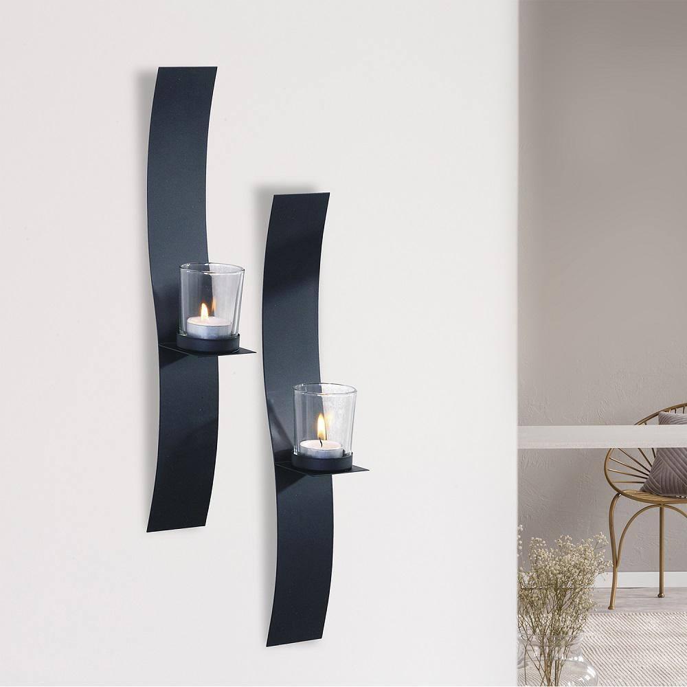 Art Maison Black Wall Sconce Candle Holder, Glass & Metal Wall Decor for Living Room, House Sconce 2"x15", Hanging Candle Sconces Wall Decor Set of 2