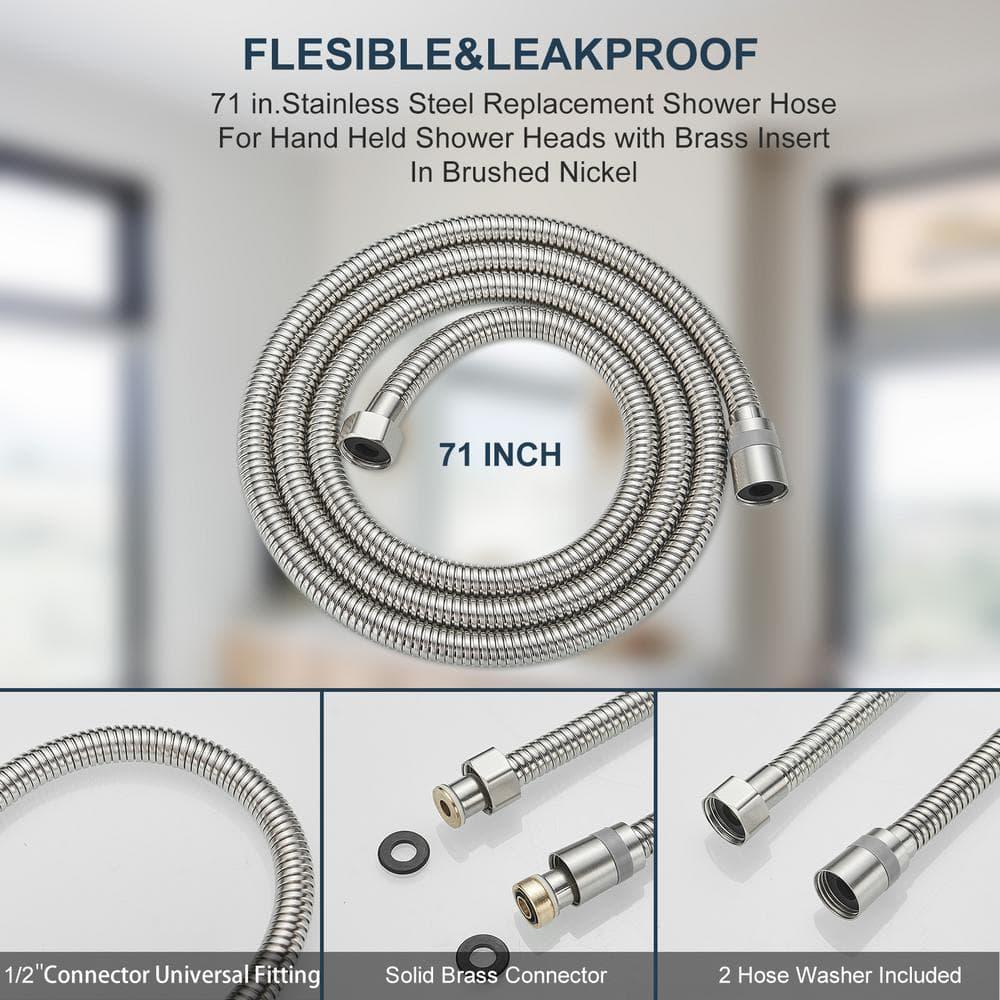 71 in. (5.9 ft.) Stainless Steel Replacement Shower Hose For Hand Held Shower Heads with Brass Insert In Brushed Nickel