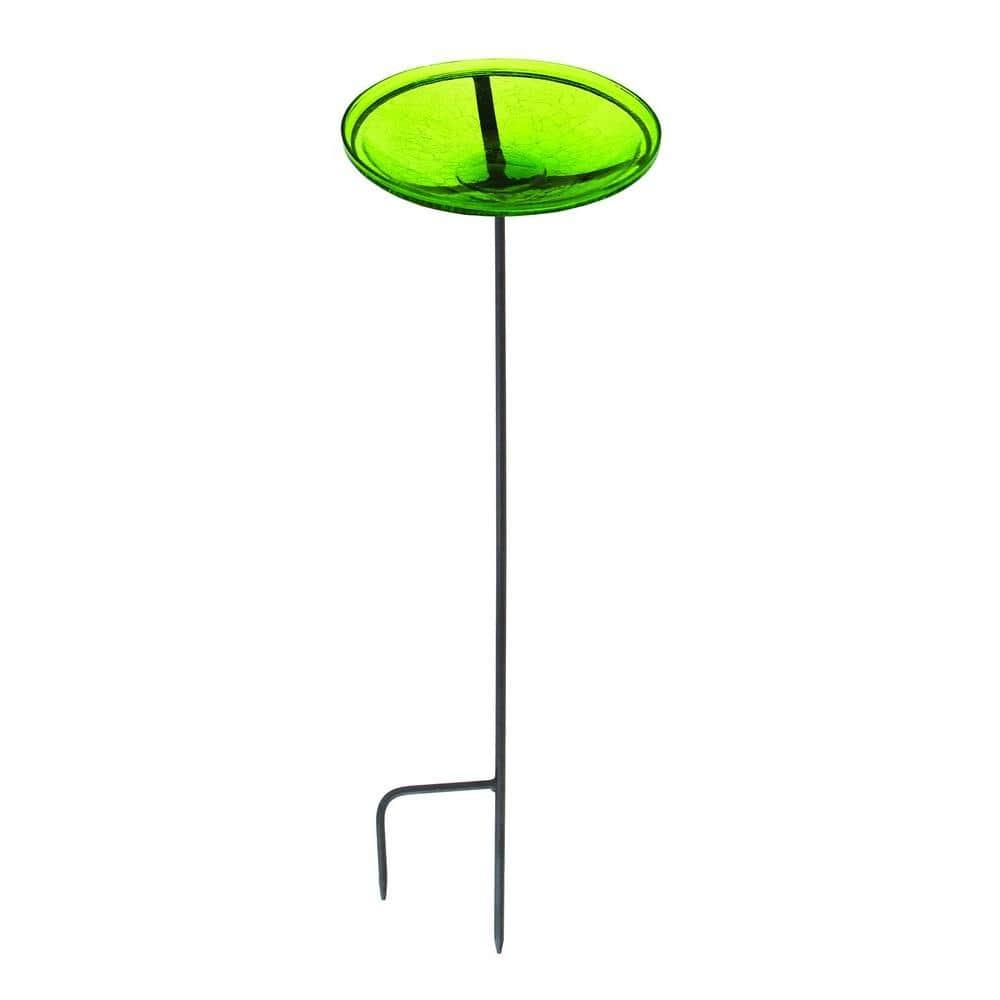 Winston Porter Crackle Glass Birdbath Bowl with Stake, 14-in