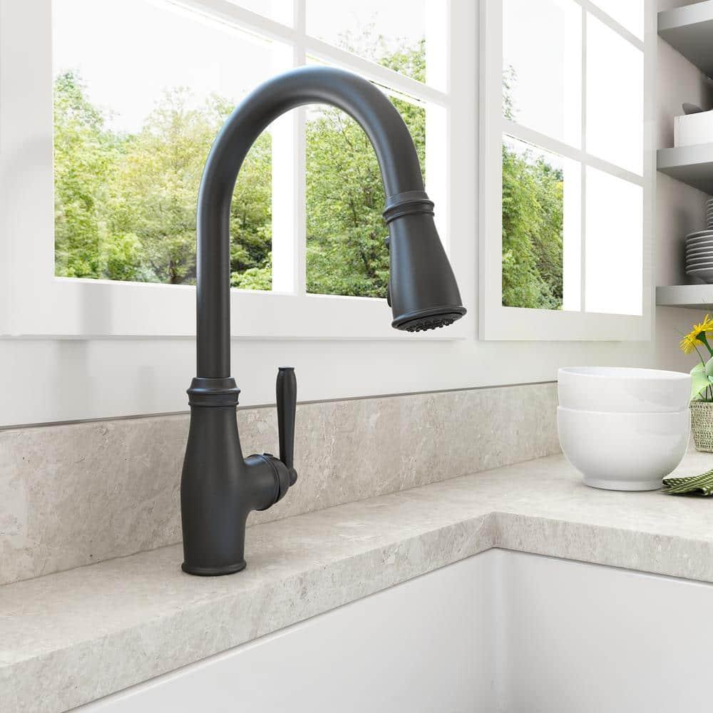 BOCCHI Belsena Matte Black Single Handle Deck-mount Pull-down Kitchen Faucet with Sprayer