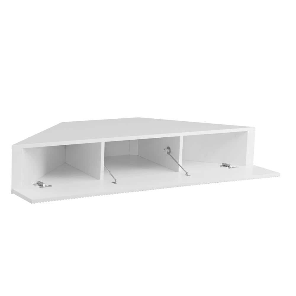 Furniture of America  Sukhumi Transitional 47-inch 3-Shelf Wall-Mounted Corner TV Console 3D Wavy Panel Door- White N/A Wood, Metal