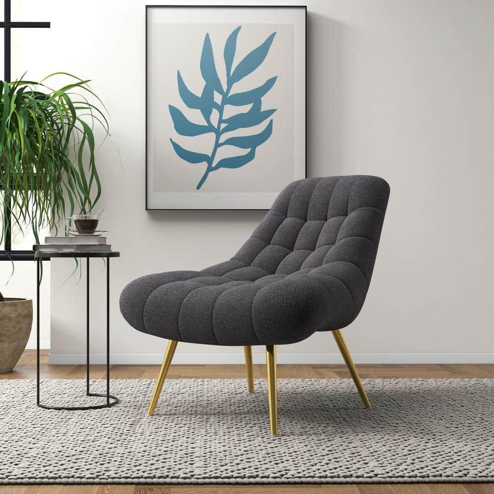 Eden Mid Century Furniture Style Comfortable Gray Boucle Fabric Lounge Chair