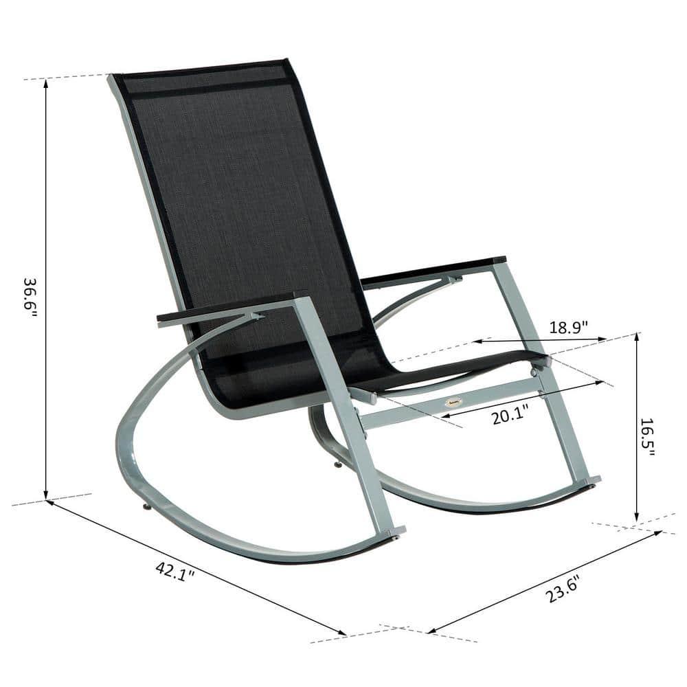Outsunny Outdoor Modern Front Porch Patio Rocking Sling Chair - Black / Silver