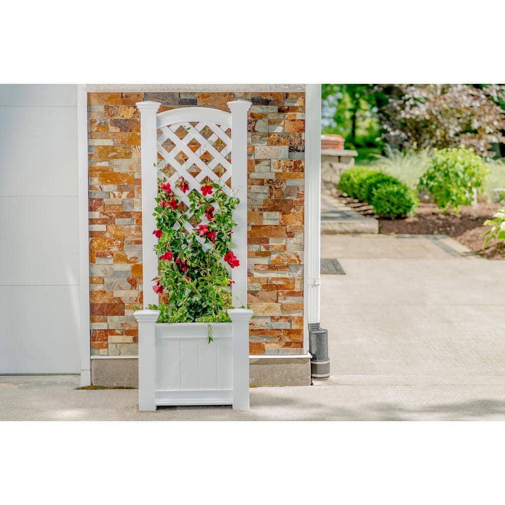 Classic White Vinyl Planter Box with Trellis, 65" Tall