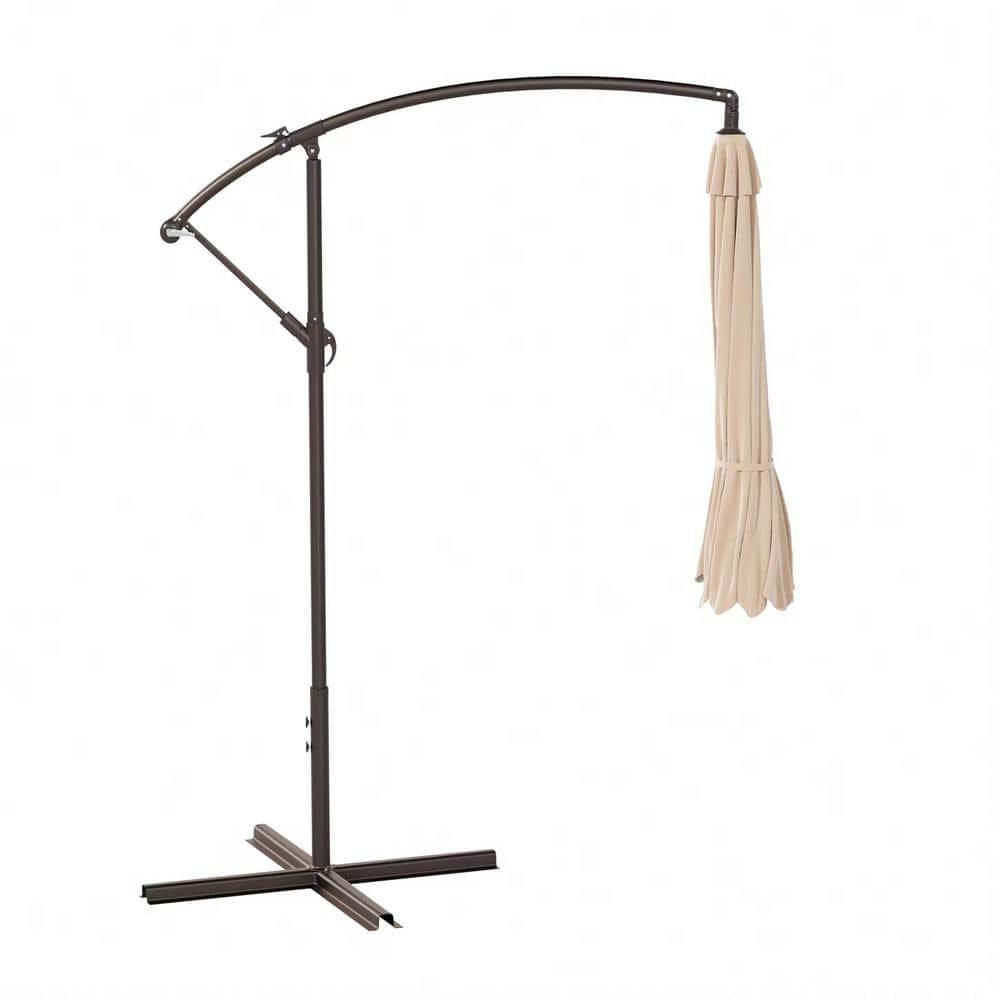 10' ft Outdoor Patio Umbrella Offset Cantilever Umbrella Manual Crank With Cross Base Include, Beige