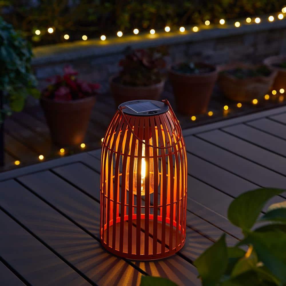 9.75" Metal Woven Solar Powered  Outdoor Hanging Lantern