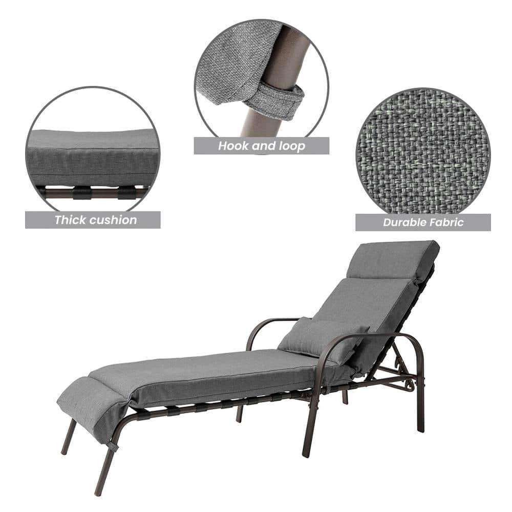 Crestlive Products Outdoor Recliner Adjustable Chaise Lounge Chair with Cushion & Pillow Dark Gray