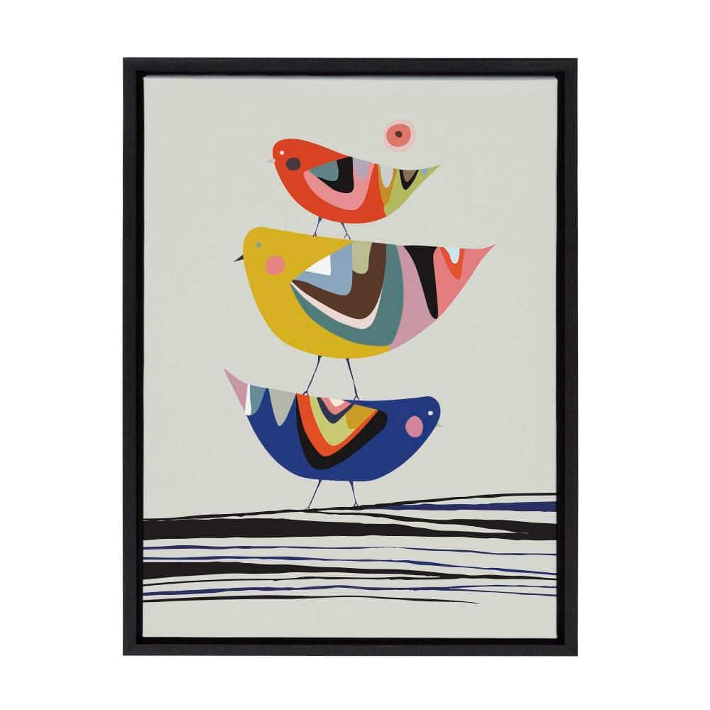 Kate and Laurel Sylvie The Family Tree Framed Canvas Wall Art by Rachel Lee of My Dream Wall, 18x24 Black, Colorful Animal Art for Wall