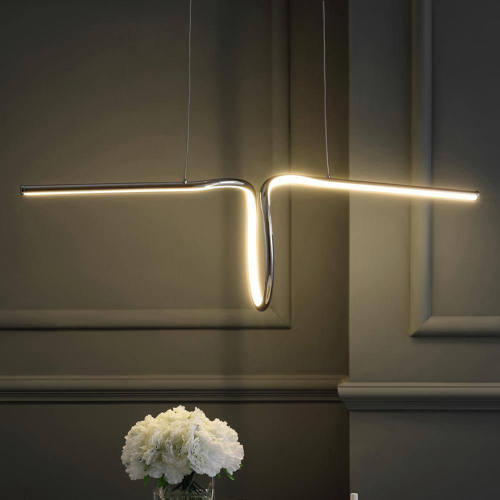 JONATHAN Y Ali 34.5" Dimmable Adjustable Integrated LED Metal Linear Pendant, Chrome