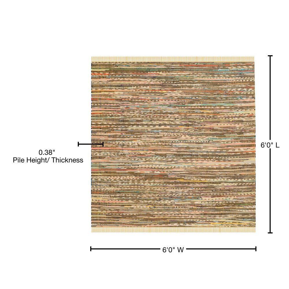 Rag Rug RAR121 Hand Woven Indoor Area Rug - 6'x6' - Yellow/Multi - Safavieh