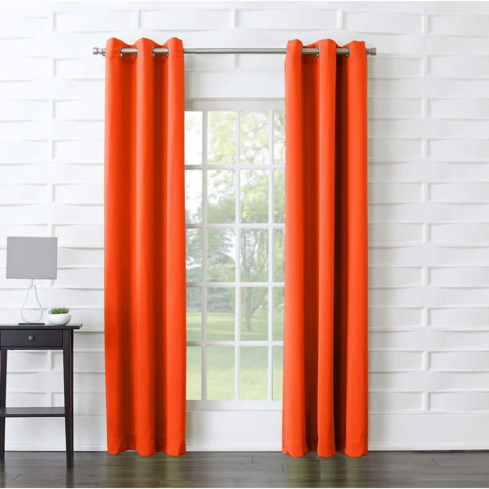 40"x84" Sun Zero Room Darkening Lazlo Grommet Curtain Panel Tangerine Orange: Modern Thermal Insulated, Energy Efficient