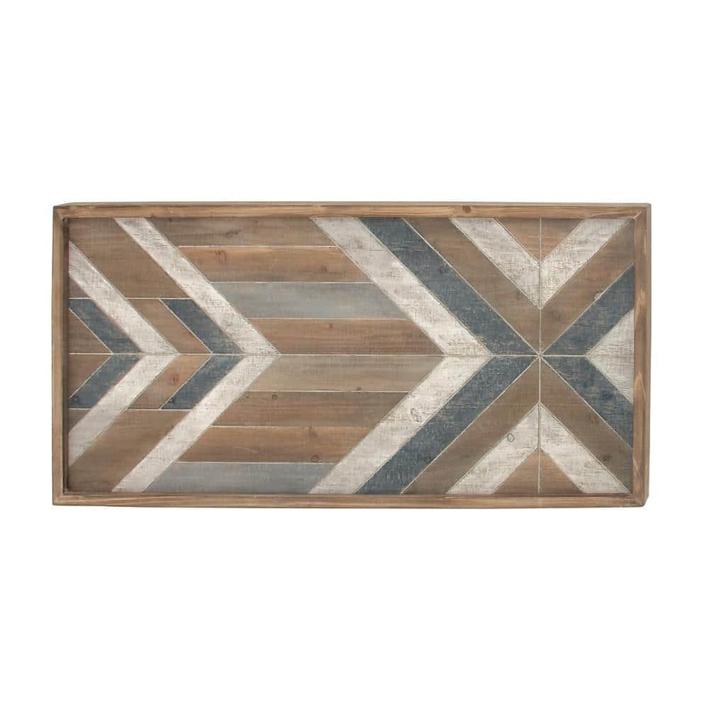 DecMode Farmhouse Distressed Rectangular Wood Wall Décor with Multi Colored Geometric Pattern, 46"W x 23"H