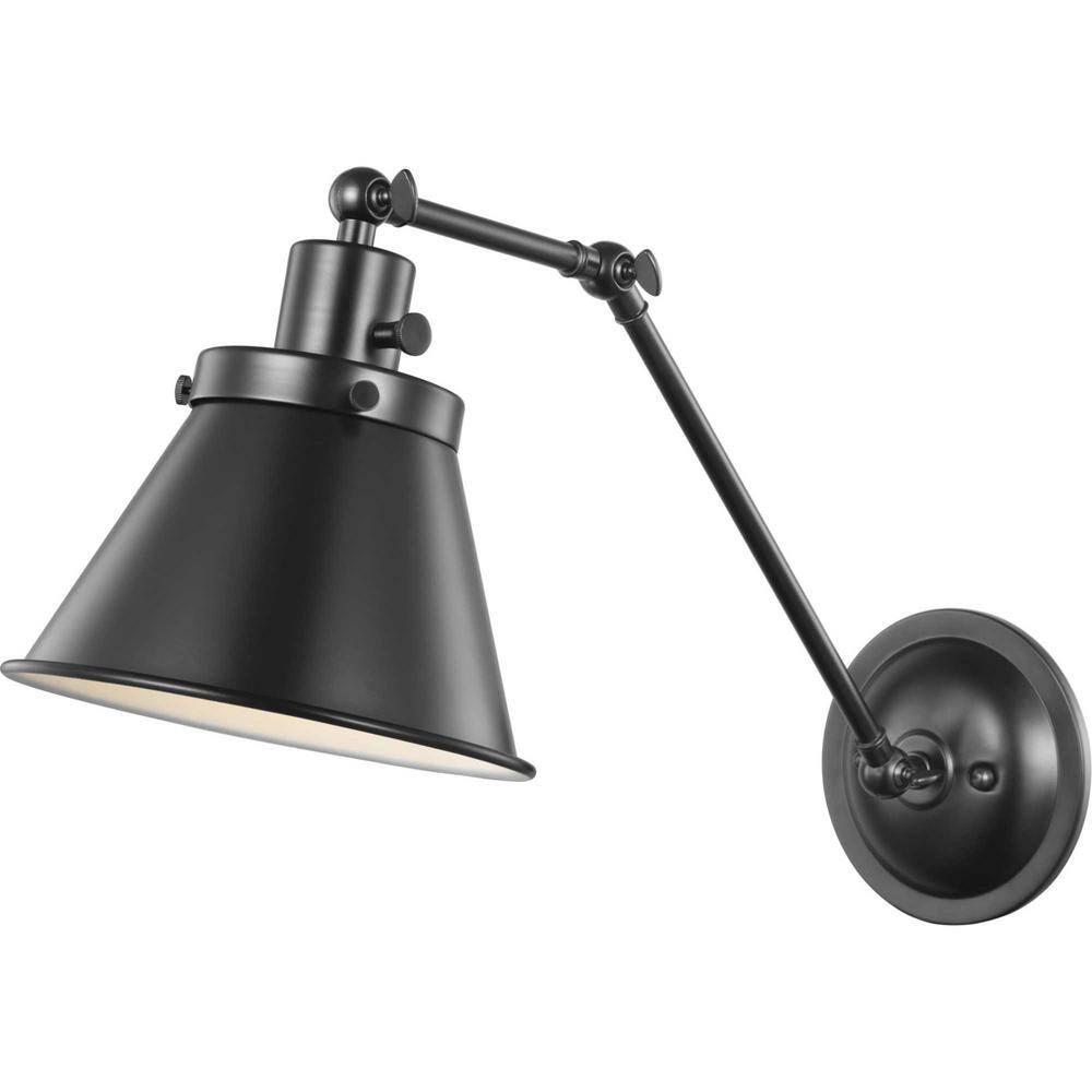 Progress Lighting Hinton 1-Light Swing Arm Wall Bracket, Black Steel, Metal Shade