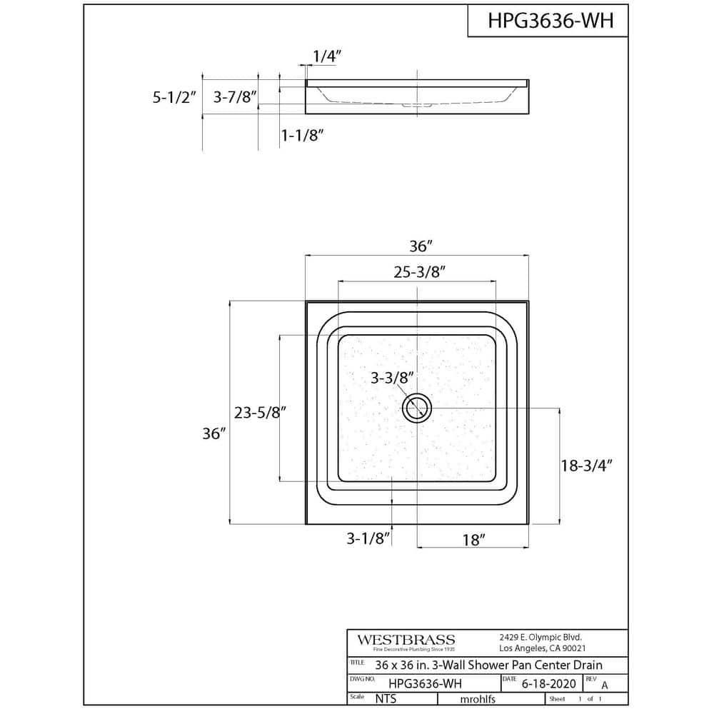 36'' W 36'' D Square Single Shower Base