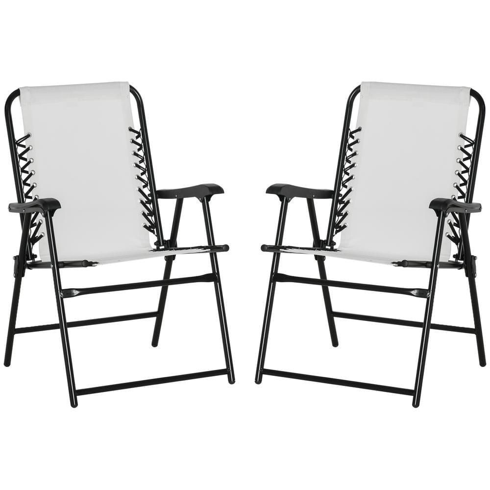 Set of 2 Cream White Steel Folding Outdoor Chairs with Armrests