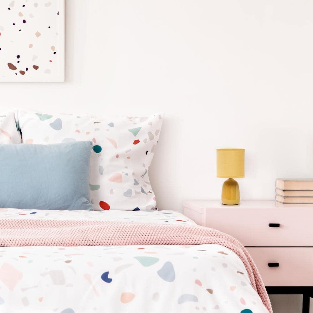 10.04" Traditional Ceramic Thimble Base Bedside Lamp with Fabric Shade - Simple Designs: For Kids Bedroom & Office Desk