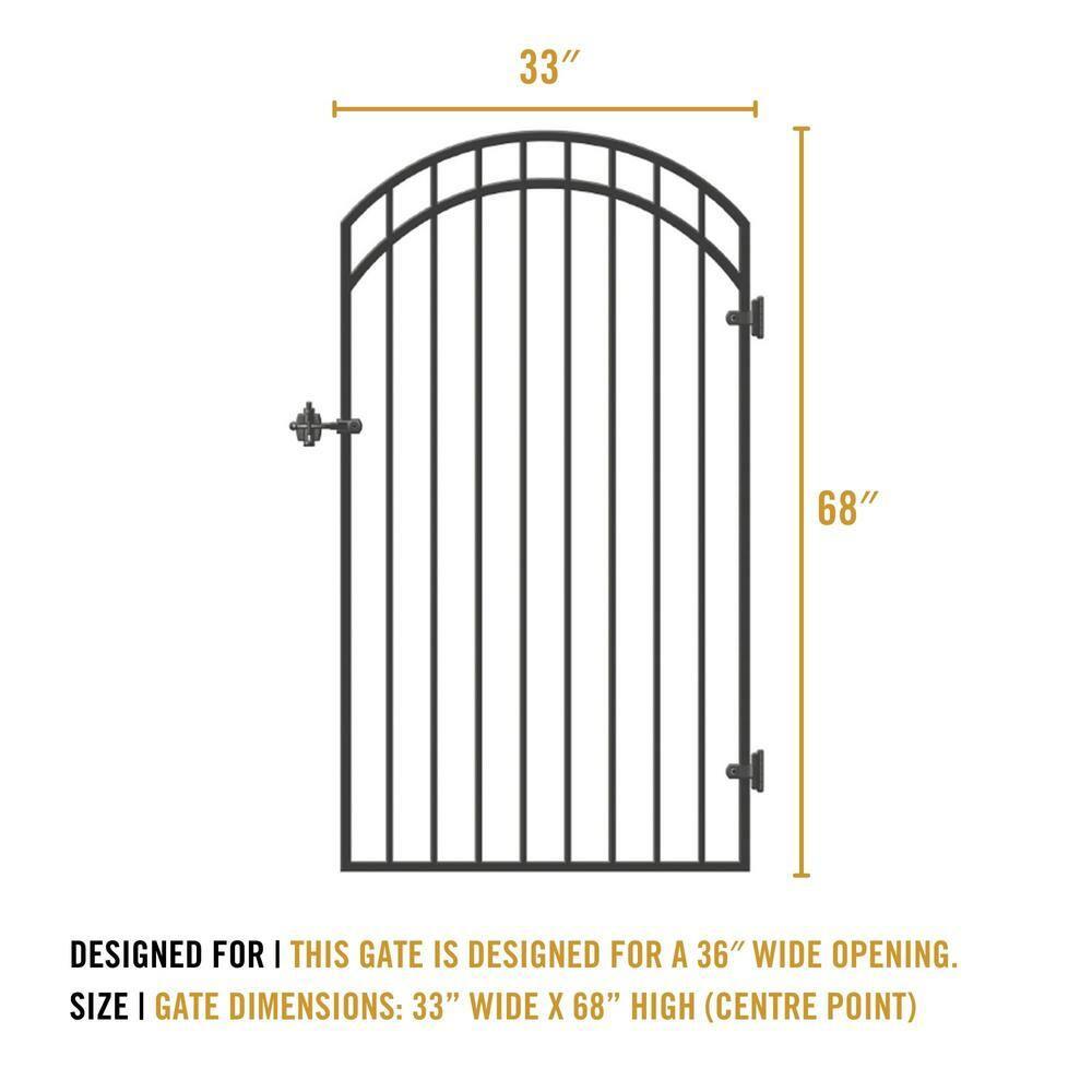 Nuvo Iron GGI0440 33" w x 68" h Garnet Ex. Rail Arched (Designed for Openings of 36" w) Gate, 33" x 68", Black 33" x 68" - Garnet Rail Arched Gate