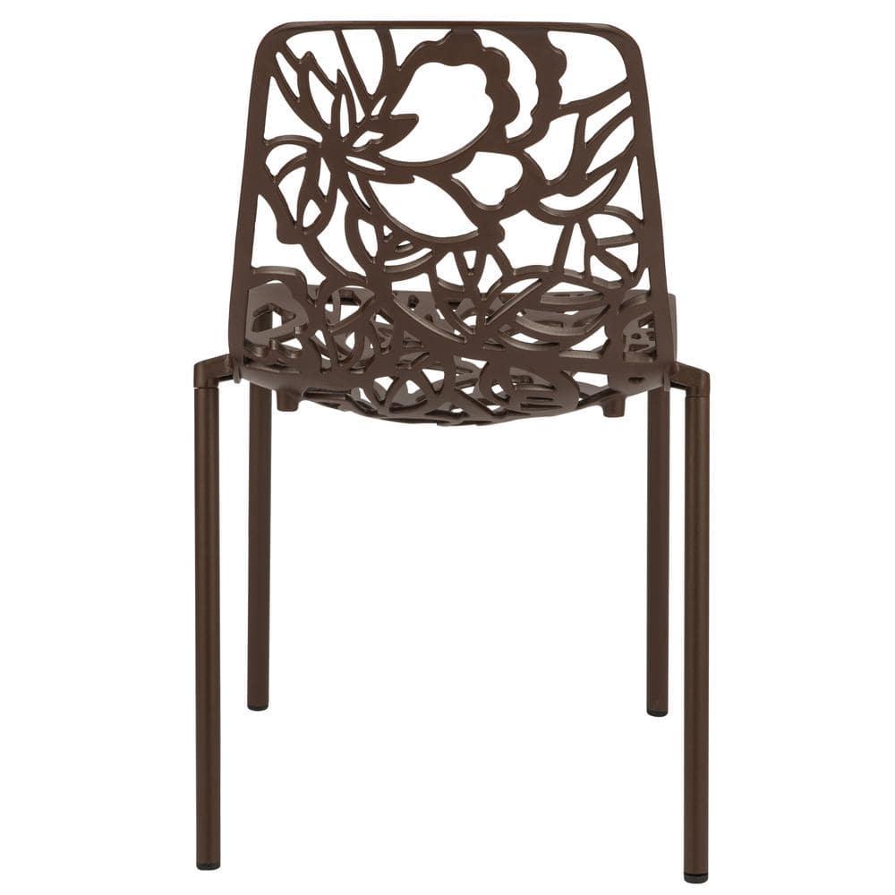 LeisureMod Devon Modern Aluminum Outdoor Stackable Dining Chair, Brown