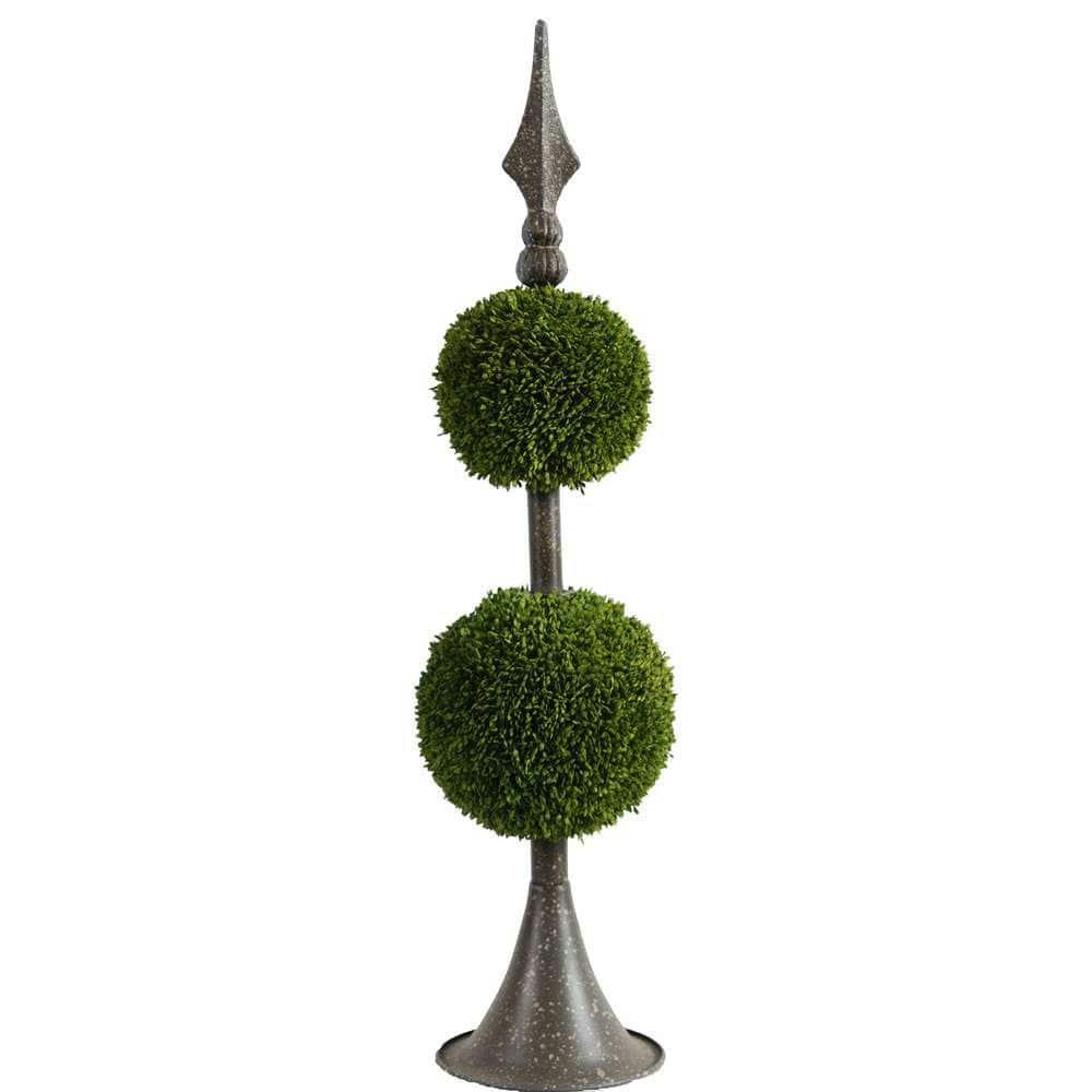 A&B Home Boxwood Ball Topiary with Metal Finial Stand Double Sphere 26 Inch Tall Indoor Outdoor House Decoration