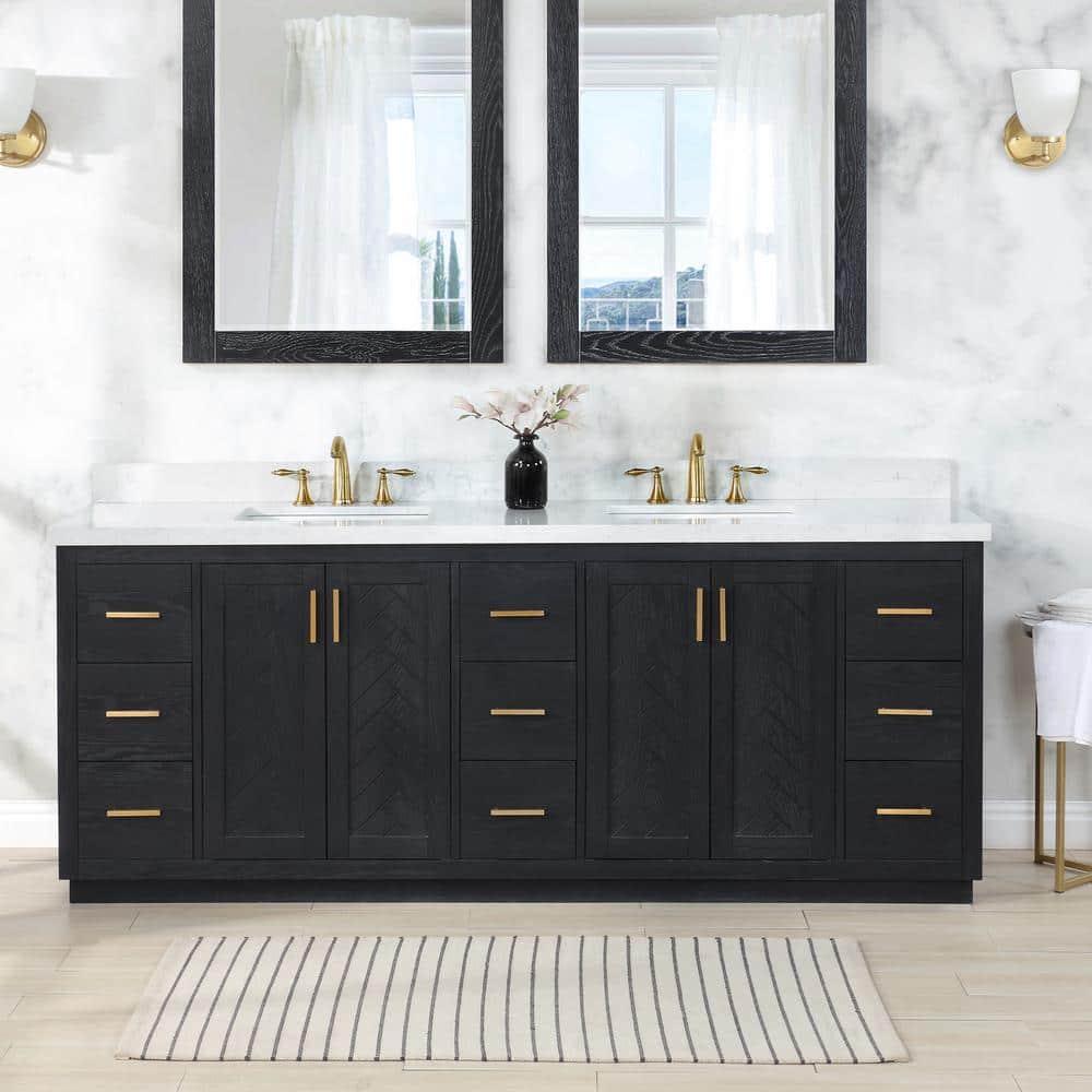 Altair Gazsi Wood Vanity with Composite Stone Top, 84" Black Oak, No Mirror