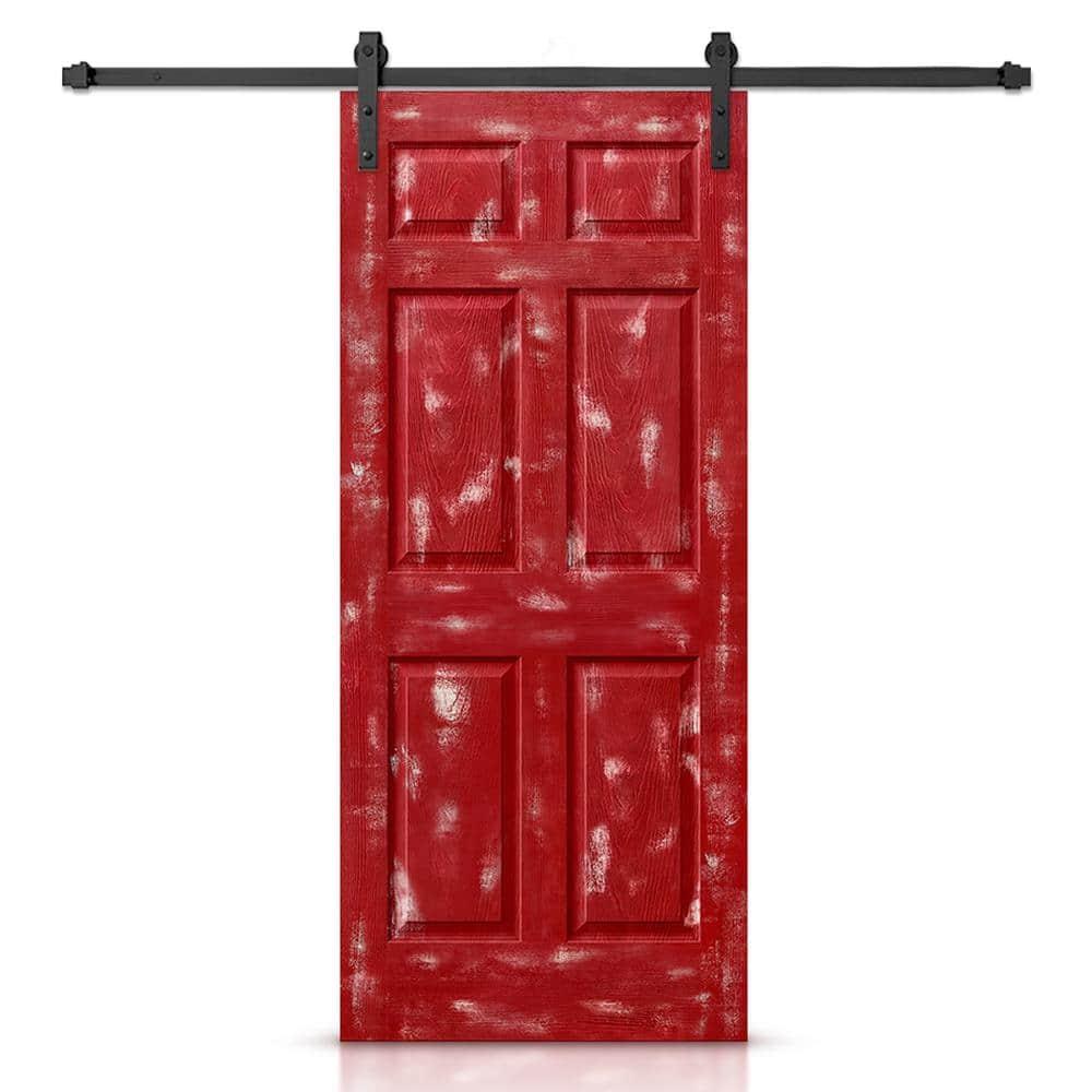 Calhome 80'' Hollow Paneled Painted with Installation Hardware Kit Barn Door