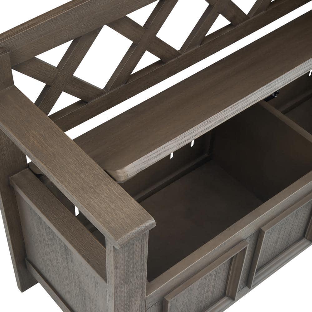 Simpli Home Amherst 48"W Solid Wood Entryway Storage Bench with Lift-Top Lid and Dual Compartments