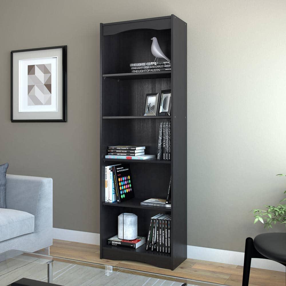 72" Tall Hawthorn Bookshelf Black - CorLiving: Modern Laminated Particle Board with 5 Adjustable Shelves