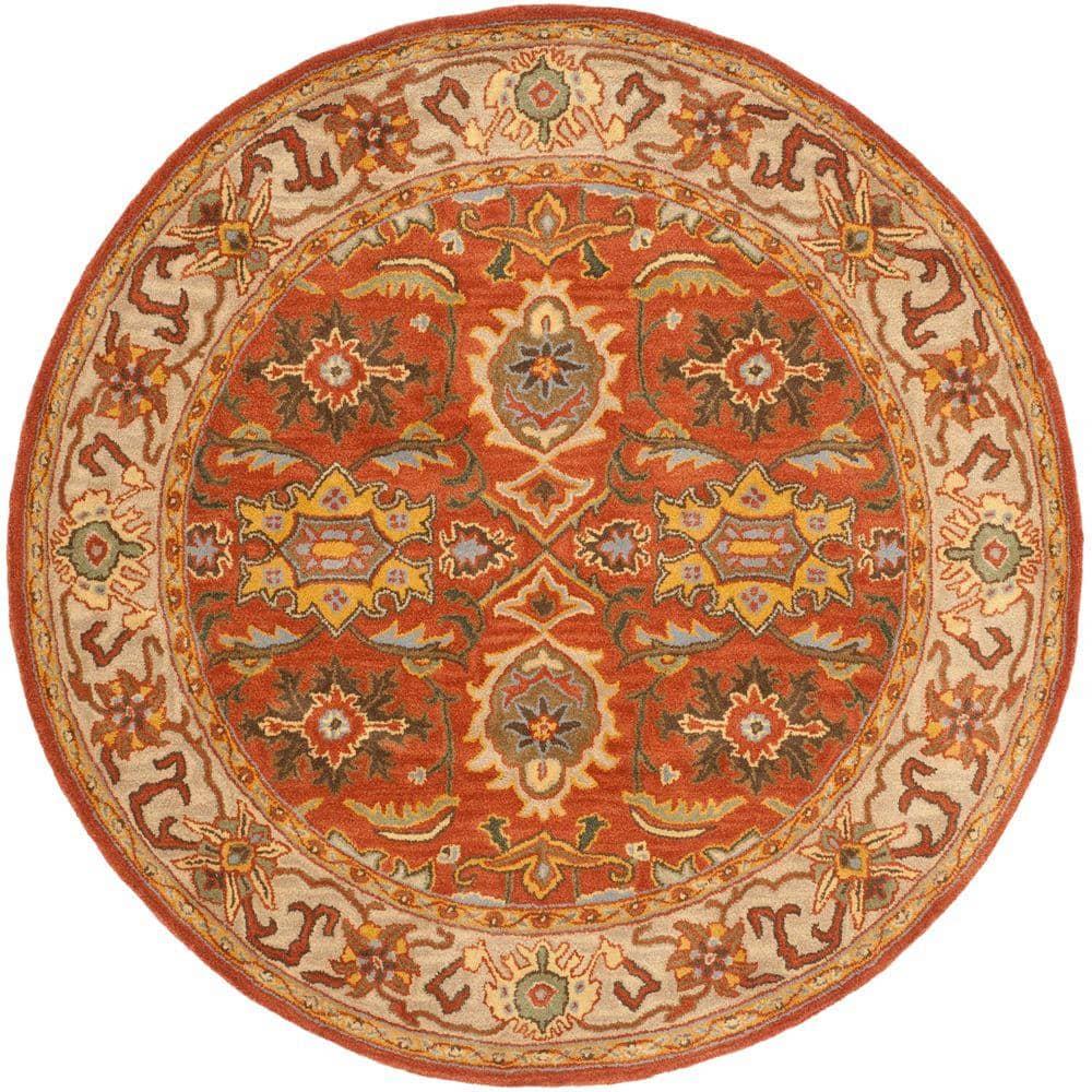 Heritage HG734 Handmade Area Rug - 6' Round - Rust/Beige - Safavieh