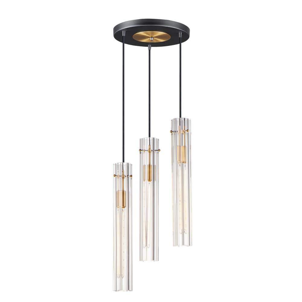 Maxim 16123CLBKAB 13 in. Flambeau 3 Light Black & Antique Brass Chandelier Ceiling Light