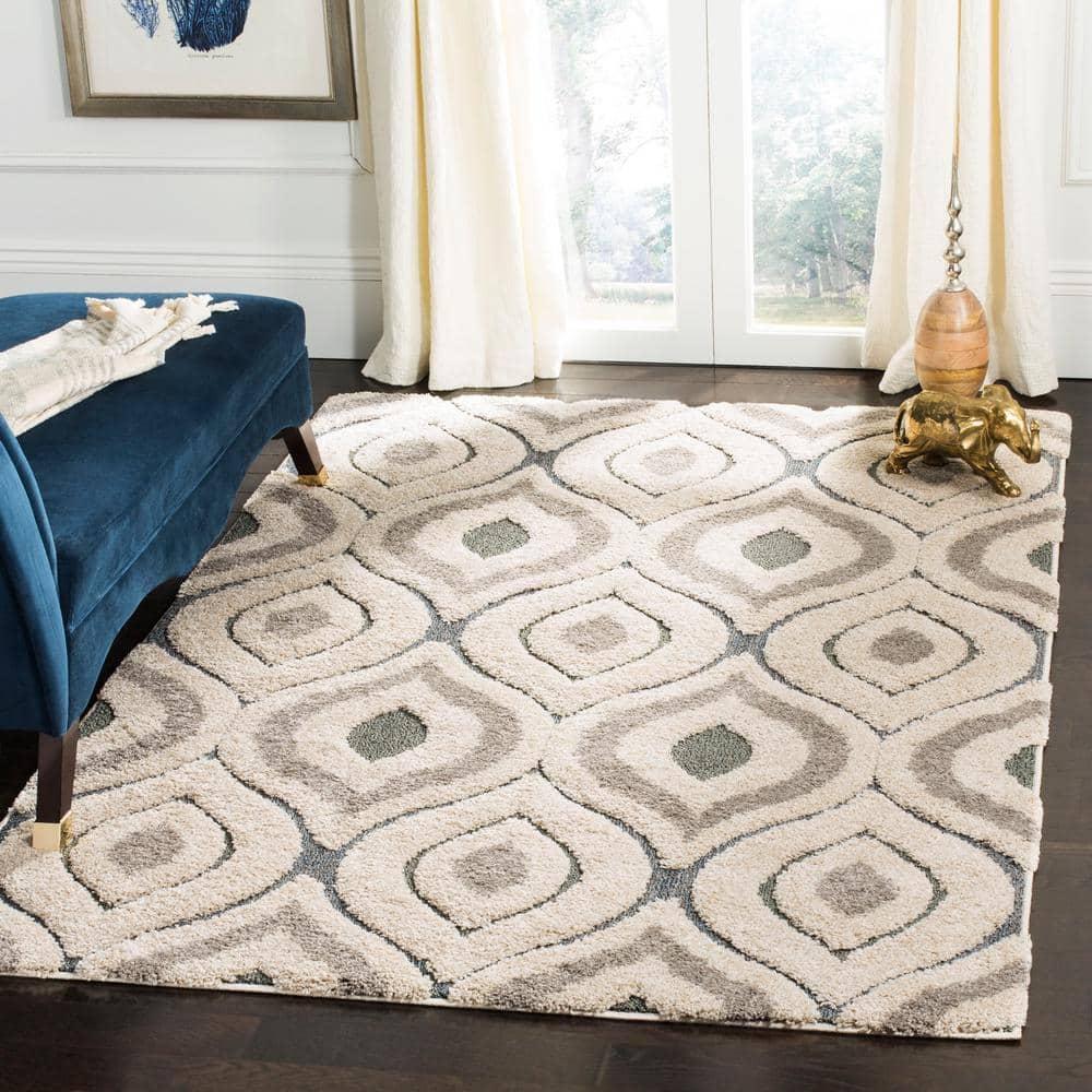 Florida Shag SG461 Power Loomed Indoor Accent Rug - Cream/Light Blue - 4'x6' - Safavieh