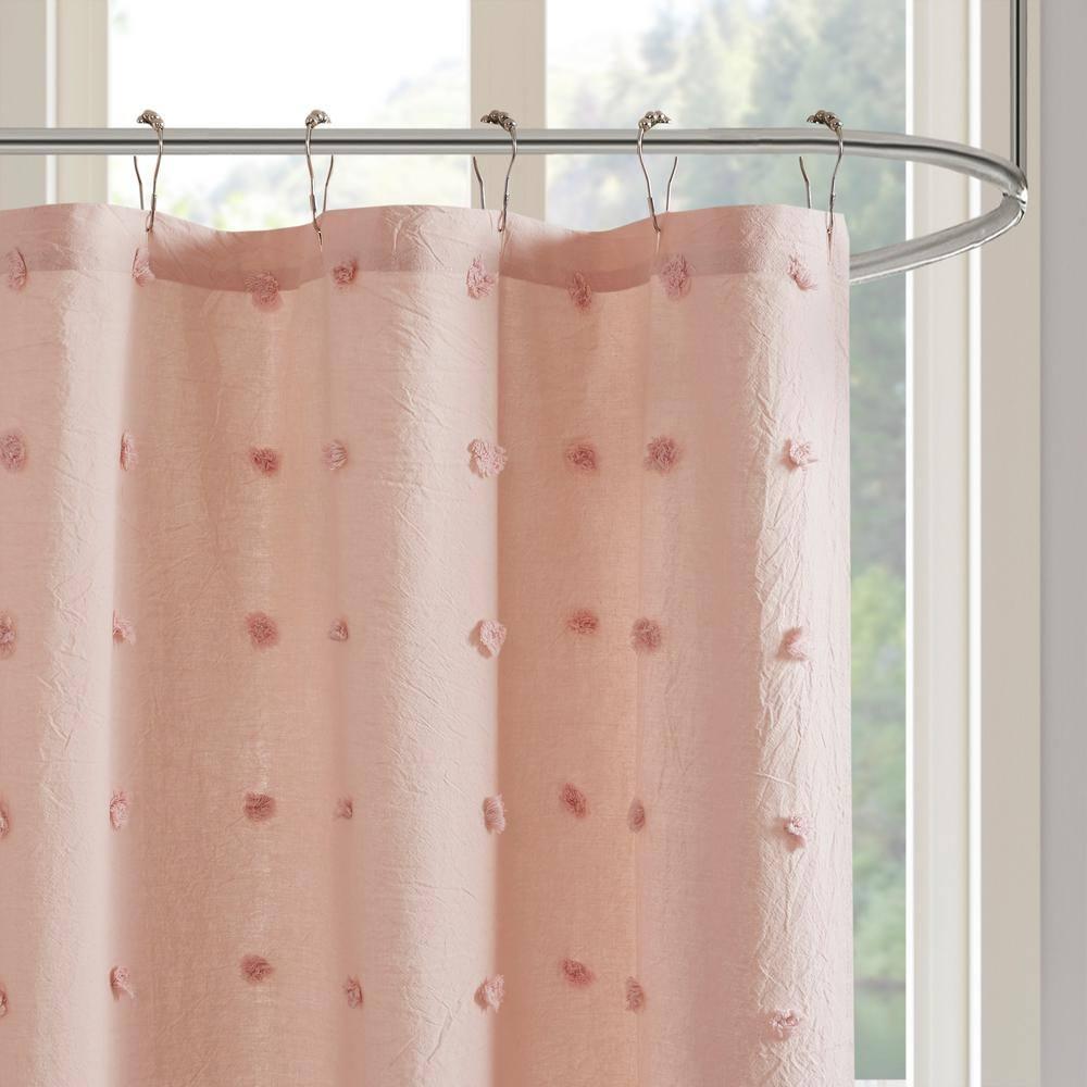 Home Essence Apartment Kay Cotton Yarn Dyed Jacquard Pom Pom Shower Curtain