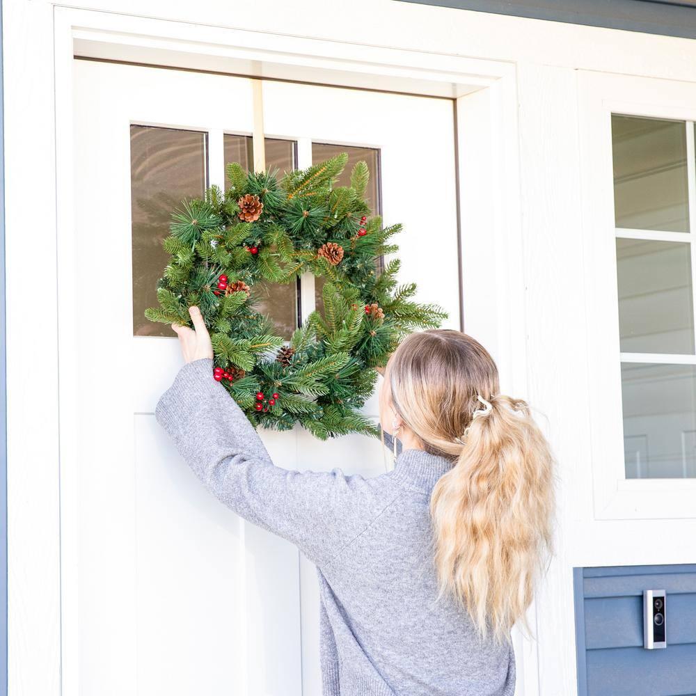 Sunnydaze 24" Diameter Indoor or Outdoor PVC Christmas Wreath with Pinecones and Berries - Traditional