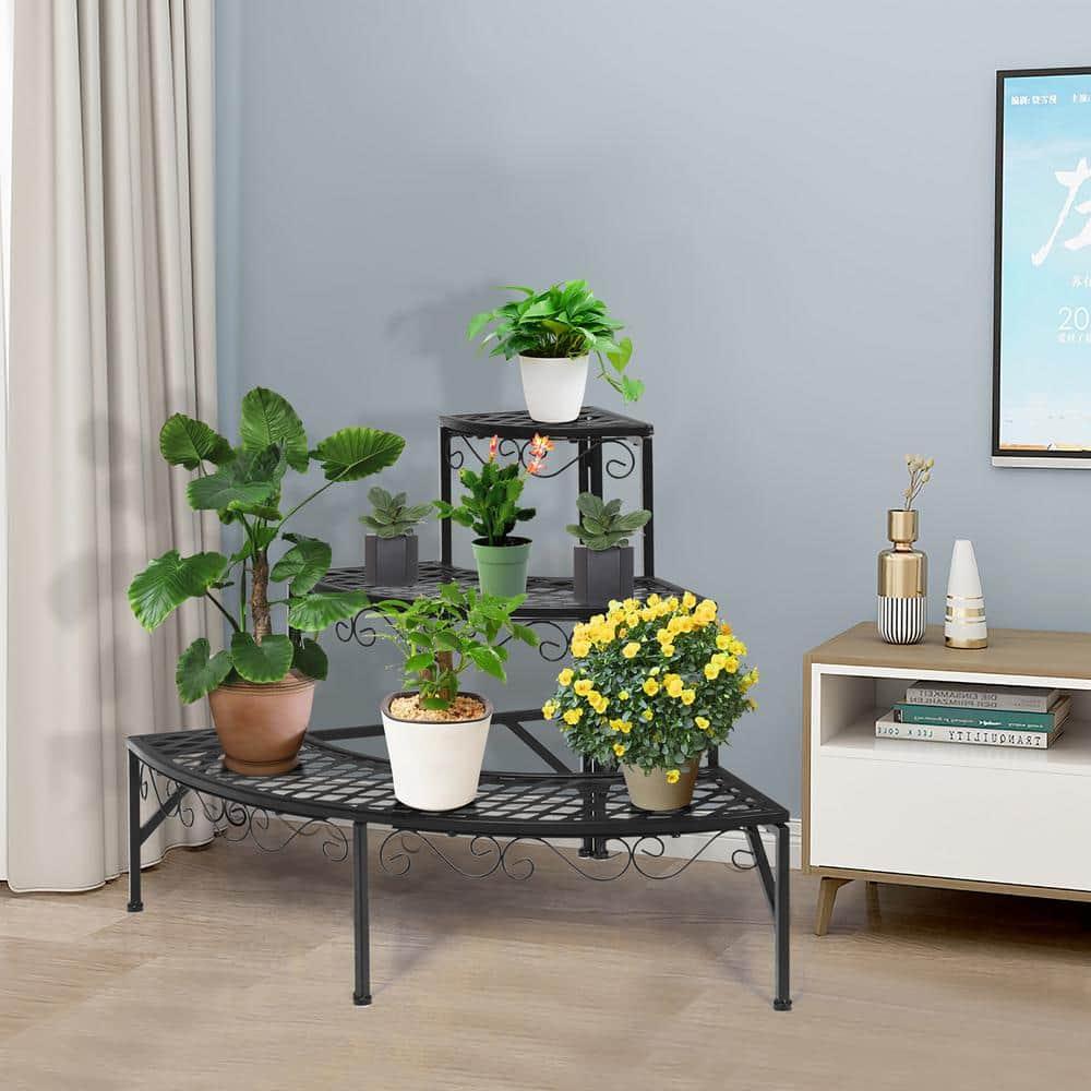 Spaco 3 Tier Metal Corner Plant Display Rack, Corner Shelf, Plant Stand, Black