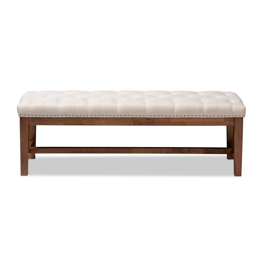 Baxton Studio Ainsley Bench Beige: Upholstered Ottoman, Mid-Century Modern, Hardwood Frame