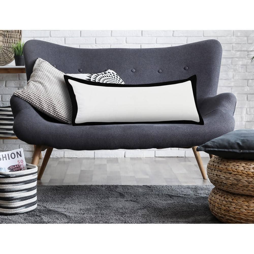 Empire White /Black Border Soft Poly-Fill 14 in. x 36 in. Indoor Throw Pillow