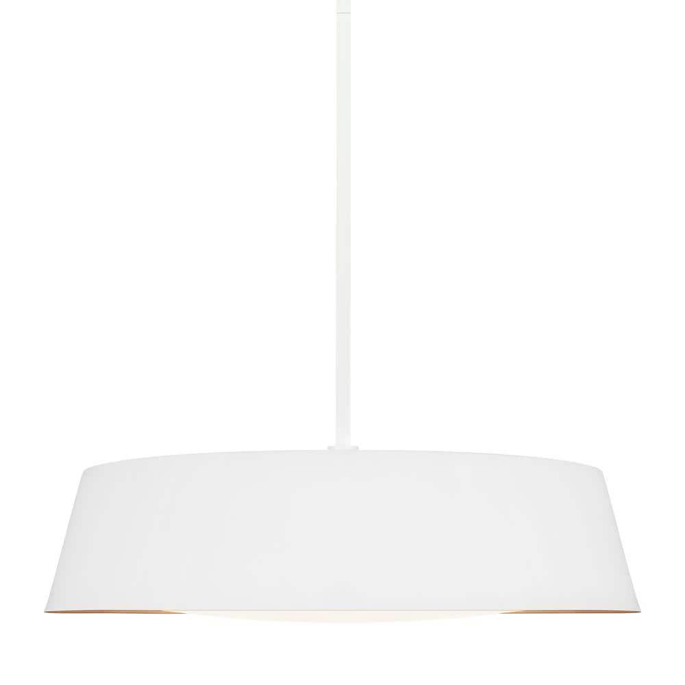 Matte White Glass Drum Pendant Light with Silk Shade