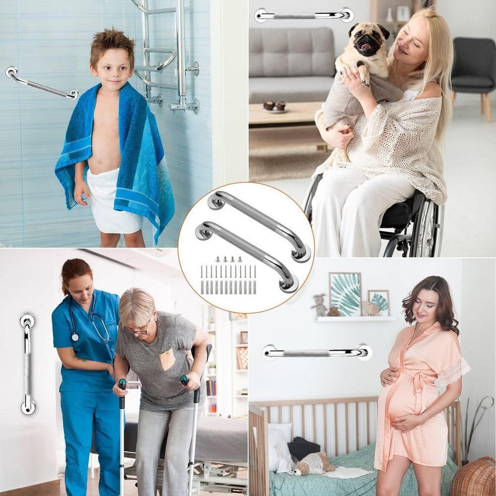 12-Inch Silver Stainless Steel Anti-Slip Shower Grab Bar Set