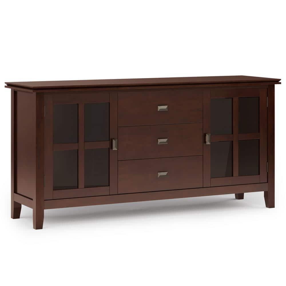 Simpli Home Artisan 60"W Solid Wood Sideboard Buffet with and Tempered Glass Doors and 3 Drawers