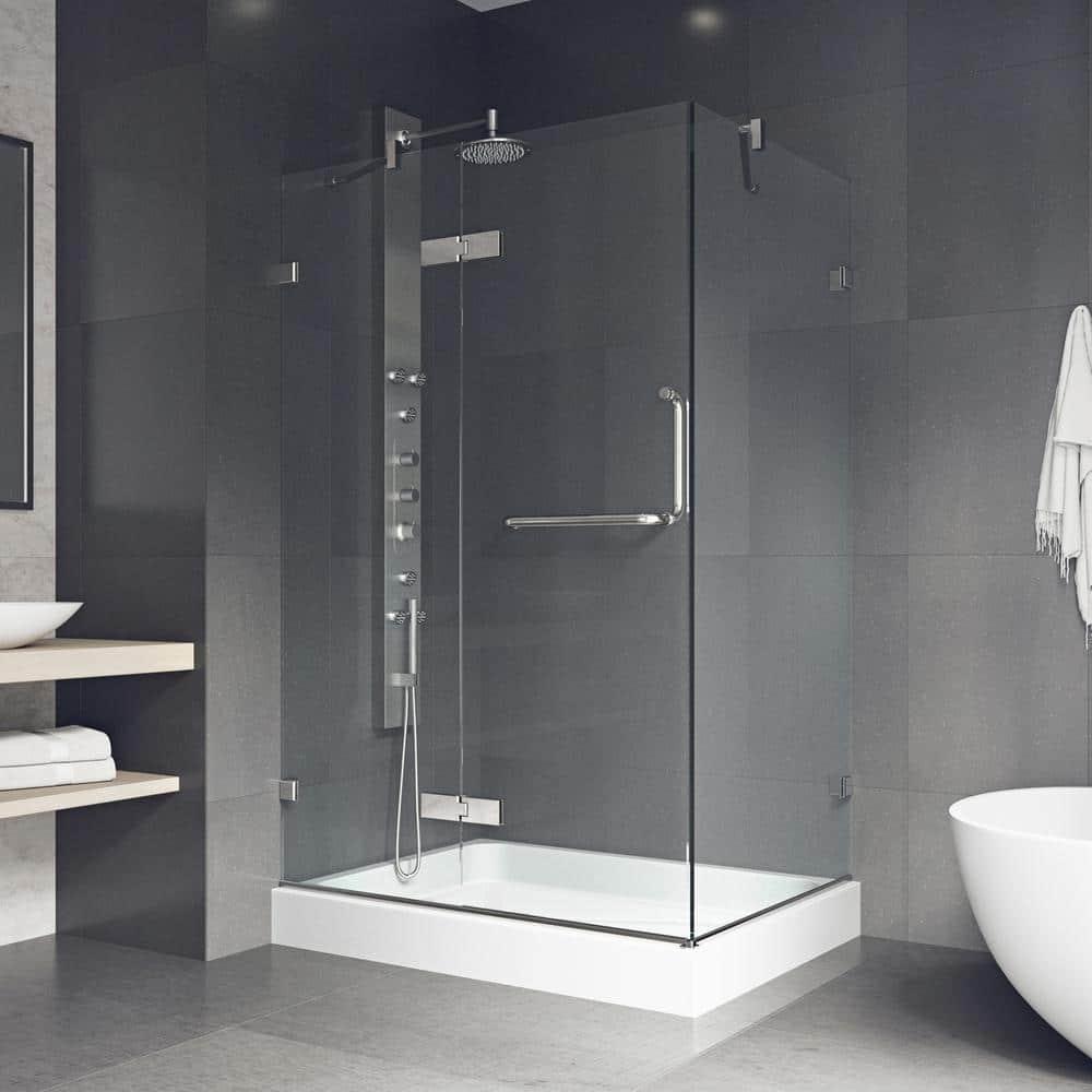 VIGO Monteray 48" W x 32" D x 79" H Hinged Frameless Shower Enclosure with 3/8 Clear Glass & Base VG6011BNCL48WL