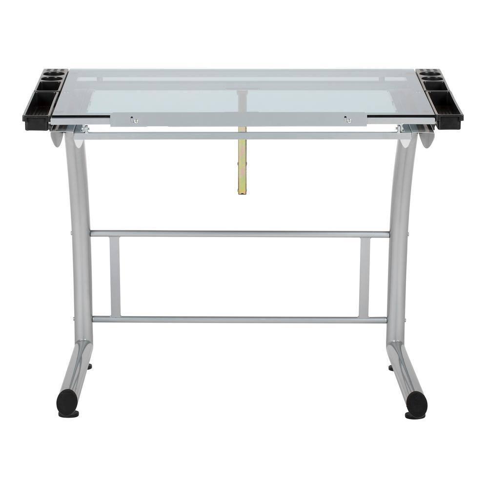 Inbox Zero Cournoyer Glass Top Metal Base Drafting Table