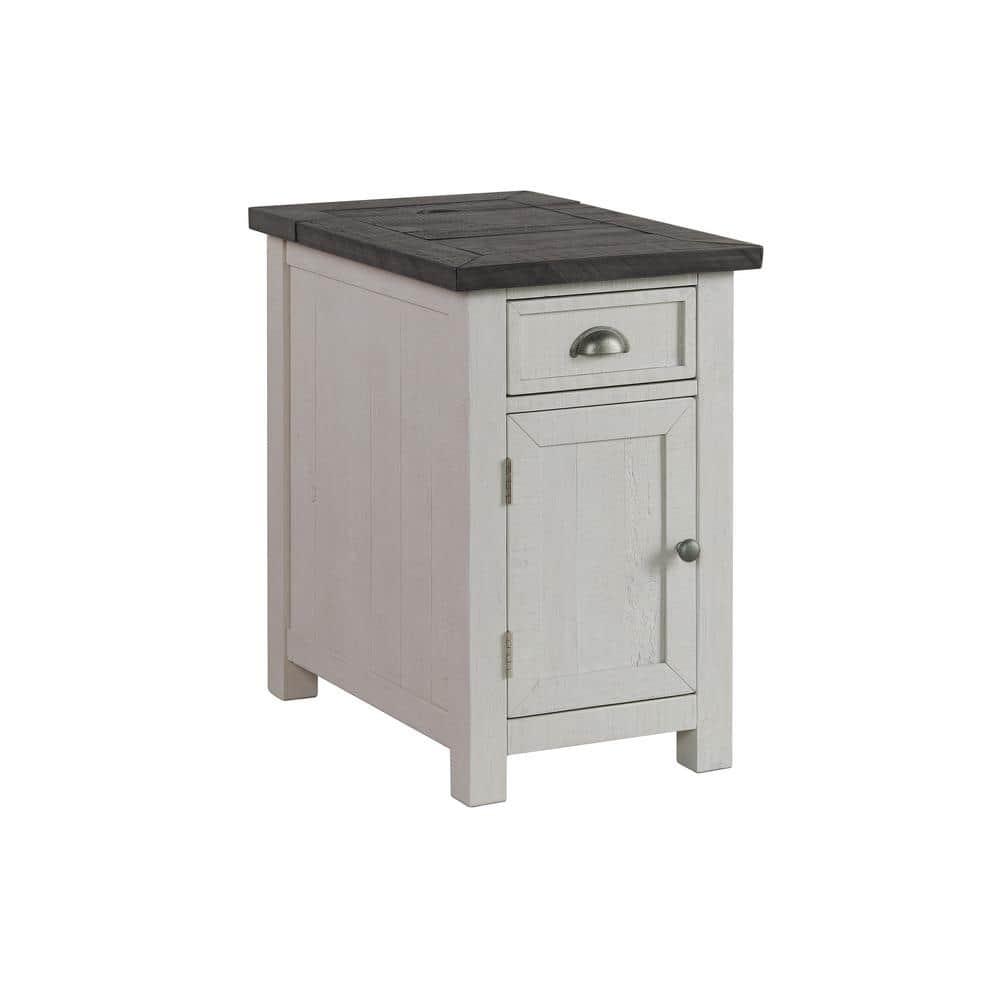 Martin Svensson Home Monterey Solid Wood Chairside Table with Power, White Stain and Grey