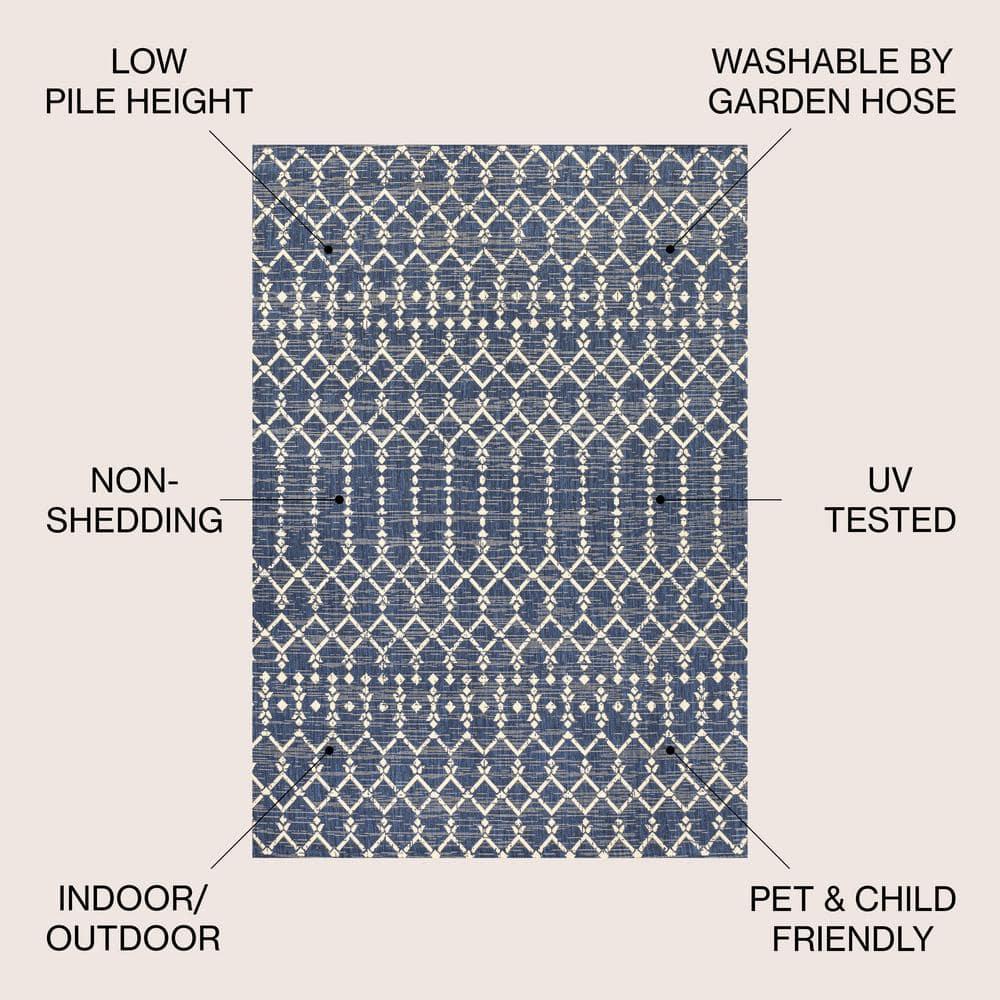 8' x 10' Ourika Moroccan Geometric Textured Weave Indoor/Outdoor Area Rug, Navy/Beige - JONATHAN Y