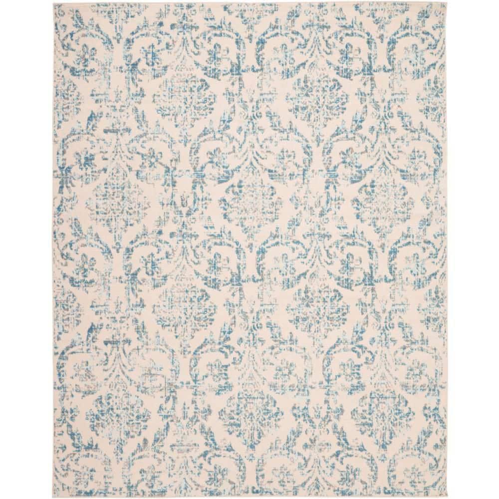 Jubilant JUB09 Area Rug Farmhouse Vintage Damask By Nourison Ivory Blue 7' x 10'